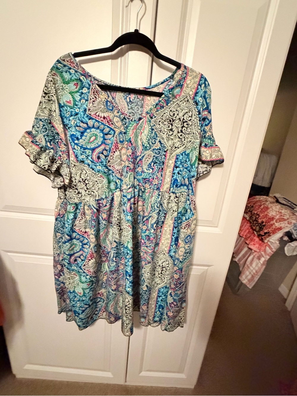 SHEIN Blue Paisley Short Sleeve Babydoll Tunic